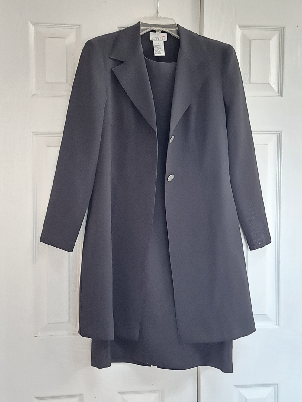 Vintage Scarlett Black Women's Long Blazer Coat Over Black Sheath Dress